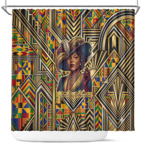 Zora Neale Hurston Shower Curtain Bold Kente and Art Deco Pattern - I Am Not Tragically Colored - African Pride