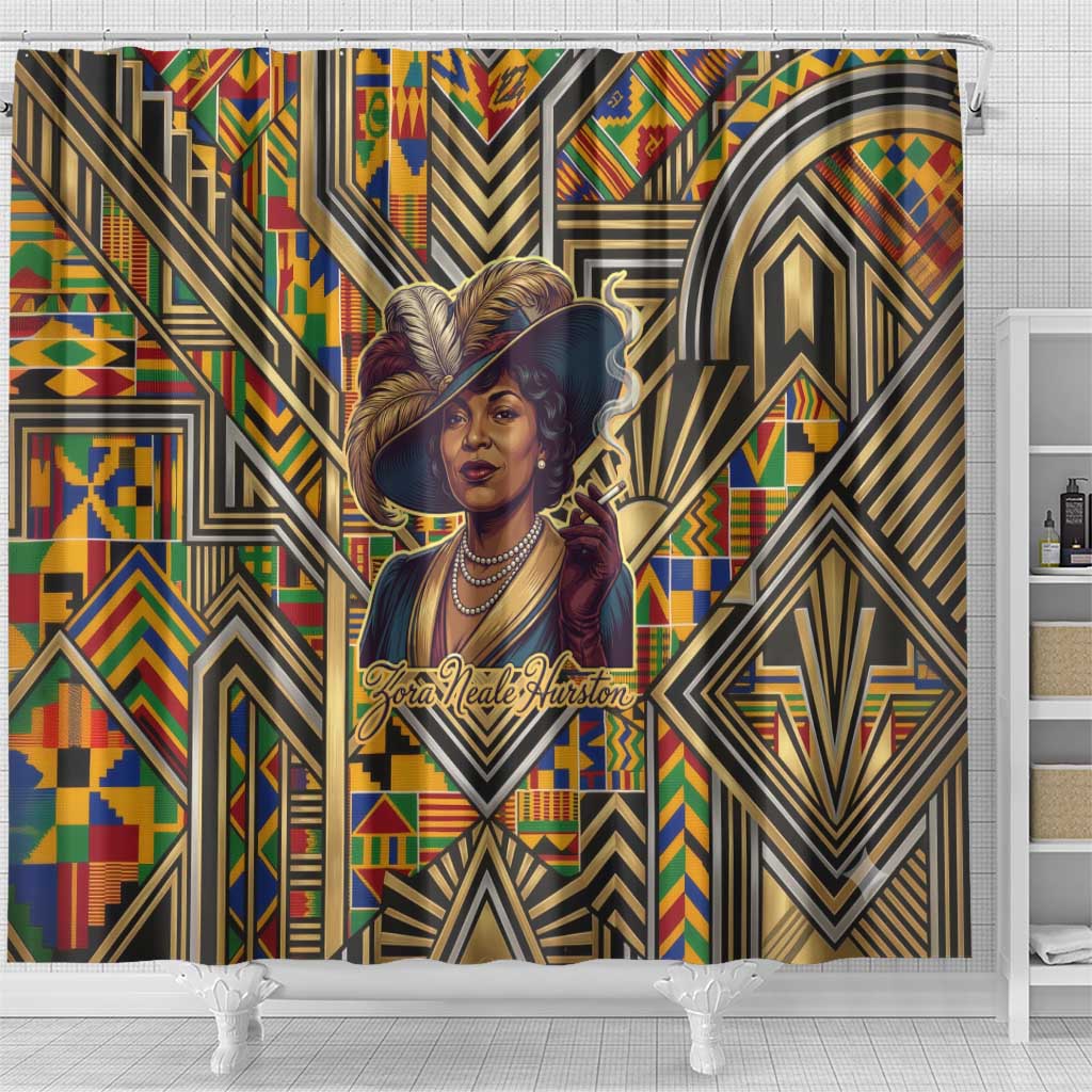 Zora Neale Hurston Shower Curtain Bold Kente and Art Deco Pattern - I Am Not Tragically Colored - African Pride