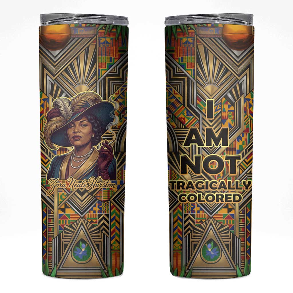 Zora Neale Hurston Skinny Tumbler Bold Kente and Art Deco Pattern - I Am Not Tragically Colored - African Pride