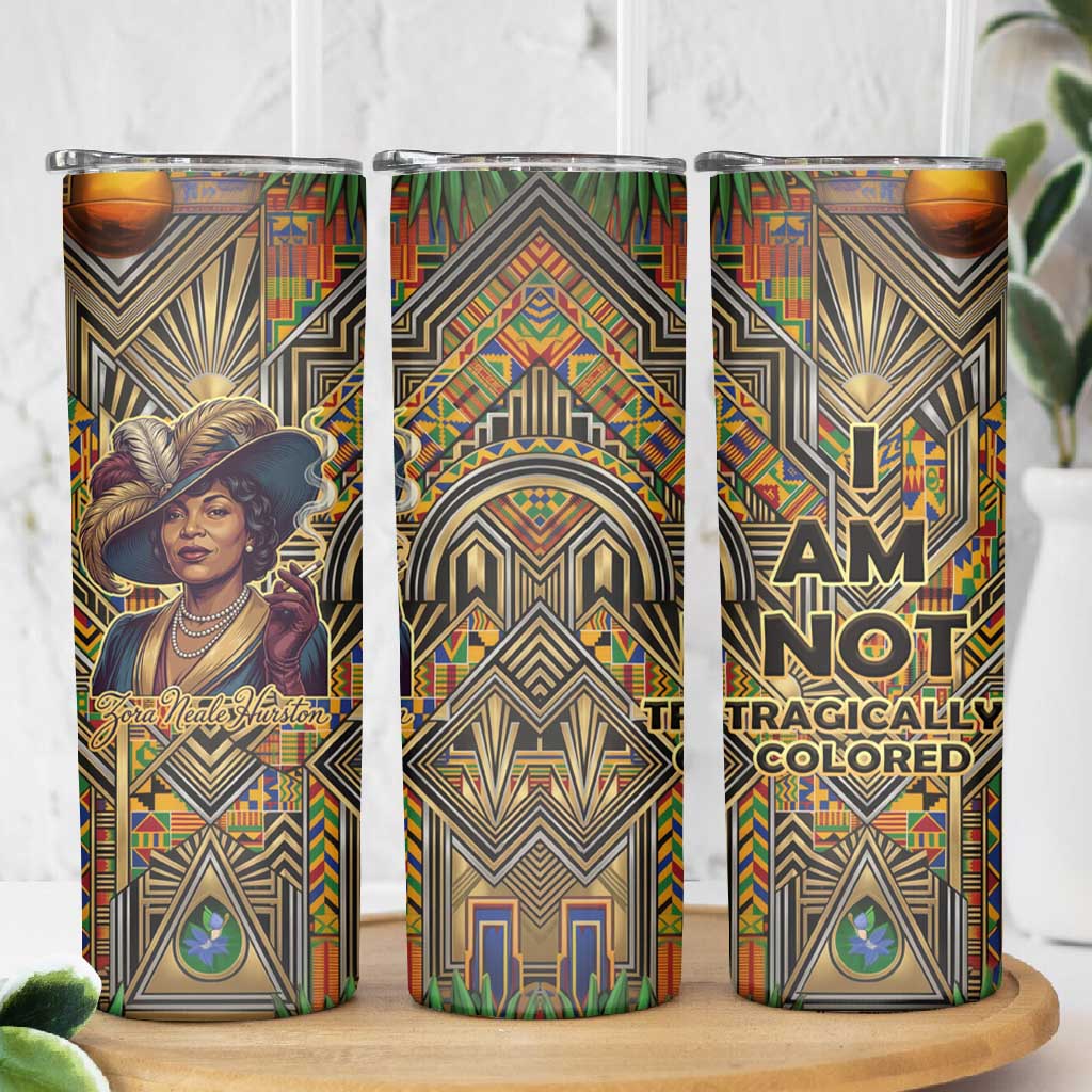 Zora Neale Hurston Skinny Tumbler Bold Kente and Art Deco Pattern - I Am Not Tragically Colored - African Pride