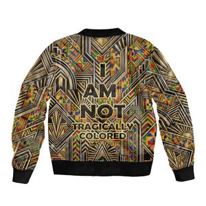 Zora Neale Hurston Sleeve Zip Bomber Jacket Bold Kente and Art Deco Pattern - I Am Not Tragically Colored - African Pride