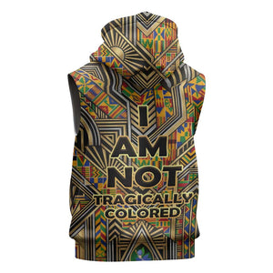 Zora Neale Hurston Sleeveless Hoodie Bold Kente and Art Deco Pattern - I Am Not Tragically Colored - African Pride