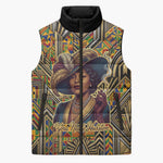 Zora Neale Hurston Sleeveless Puffer Jacket Bold Kente and Art Deco Pattern - I Am Not Tragically Colored - African Pride