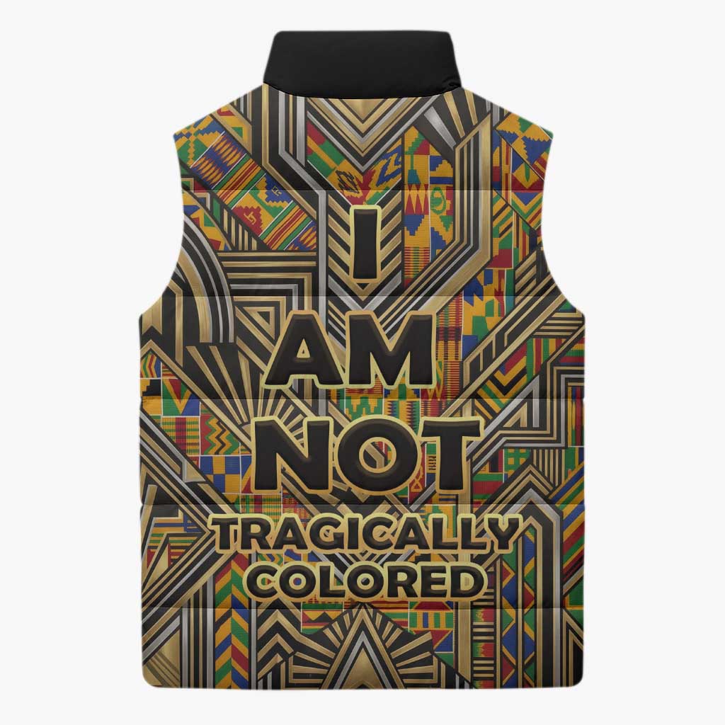 Zora Neale Hurston Sleeveless Puffer Jacket Bold Kente and Art Deco Pattern - I Am Not Tragically Colored - African Pride