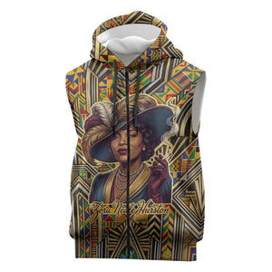 Zora Neale Hurston Sleeveless Zip Hoodie Bold Kente and Art Deco Pattern - I Am Not Tragically Colored - African Pride