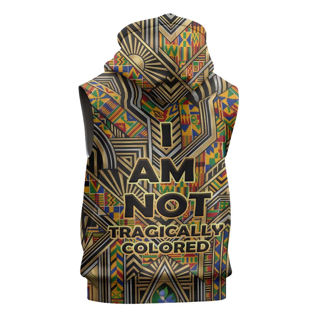 Zora Neale Hurston Sleeveless Zip Hoodie Bold Kente and Art Deco Pattern - I Am Not Tragically Colored - African Pride