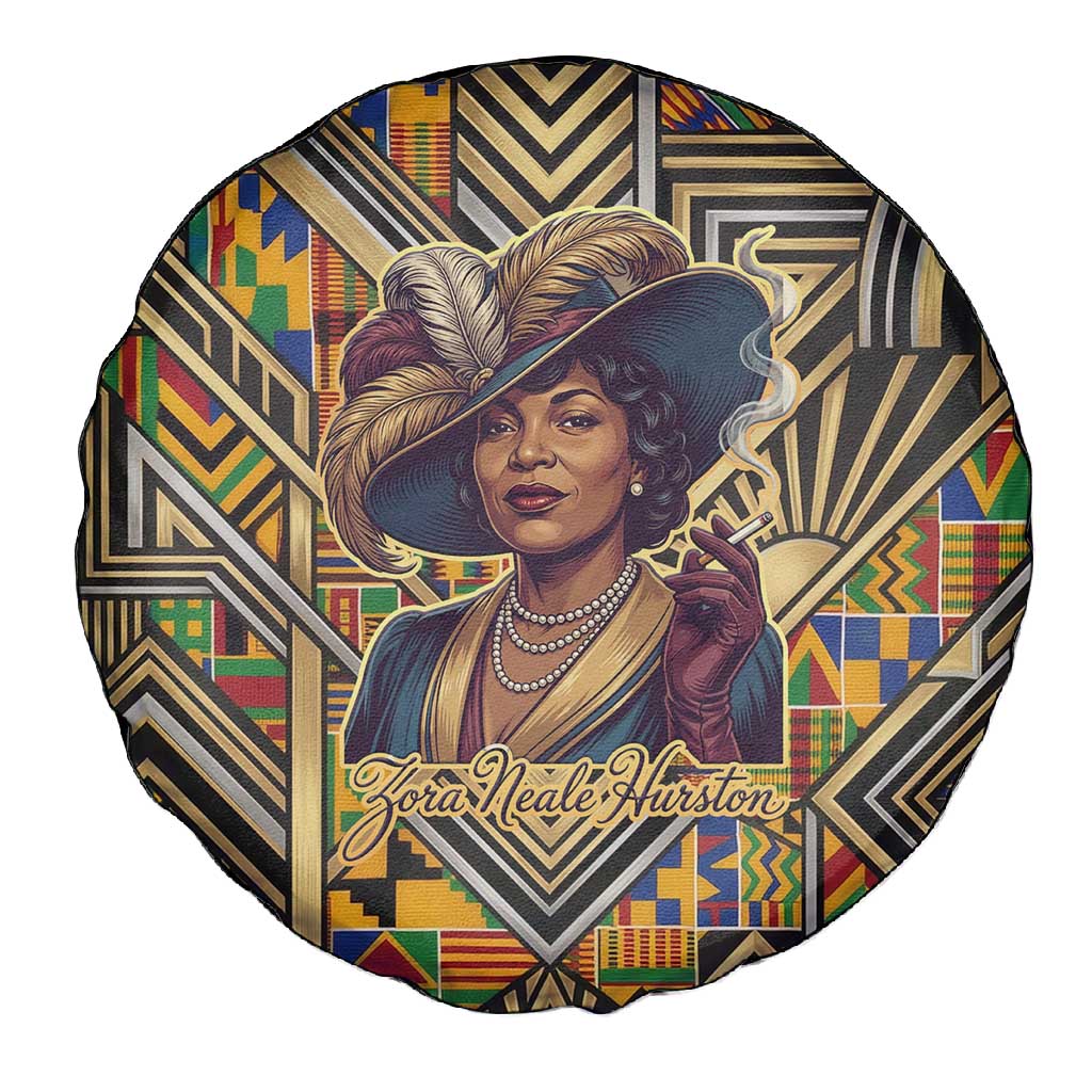 Zora Neale Hurston Spare Tire Cover Bold Kente and Art Deco Pattern - I Am Not Tragically Colored - African Pride