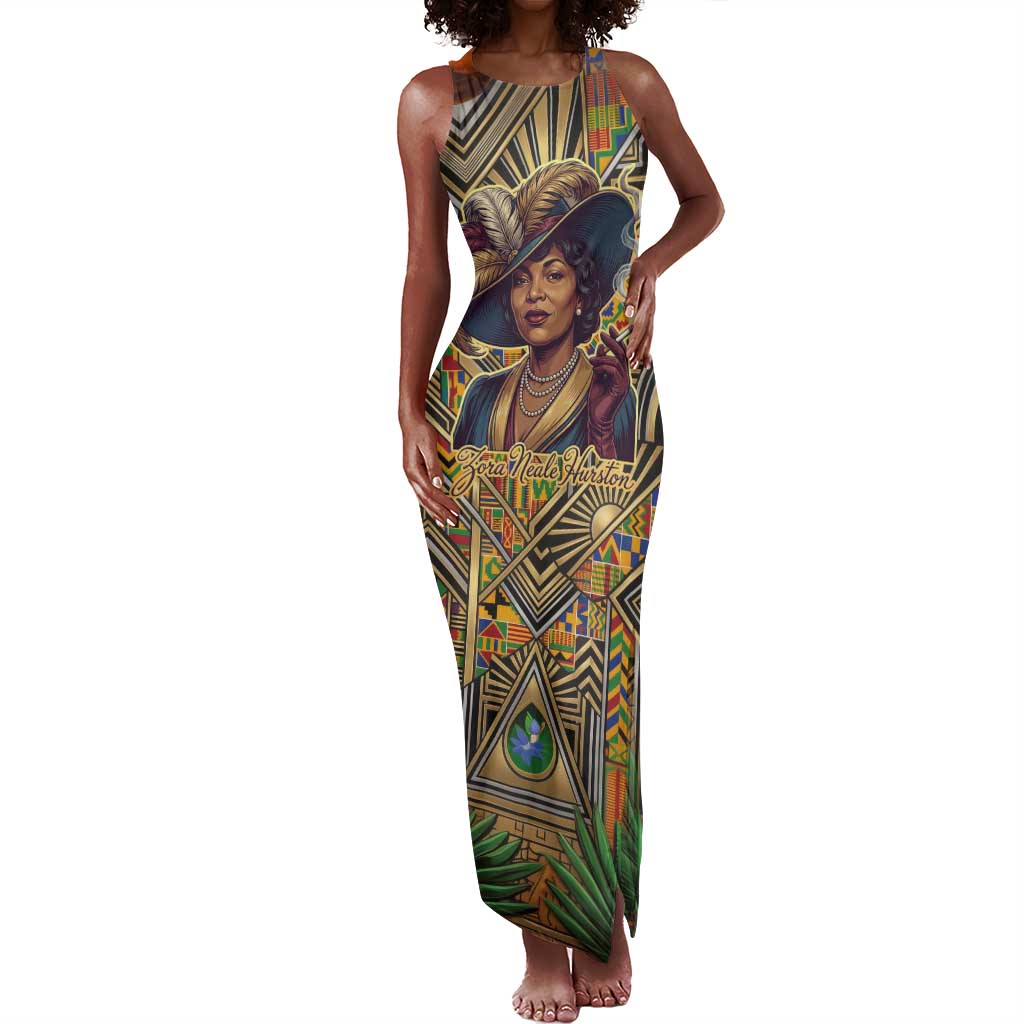 Zora Neale Hurston Tank Maxi Dress Bold Kente and Art Deco Pattern - I Am Not Tragically Colored - African Pride