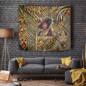 Zora Neale Hurston Tapestry Bold Kente and Art Deco Pattern - I Am Not Tragically Colored - African Pride