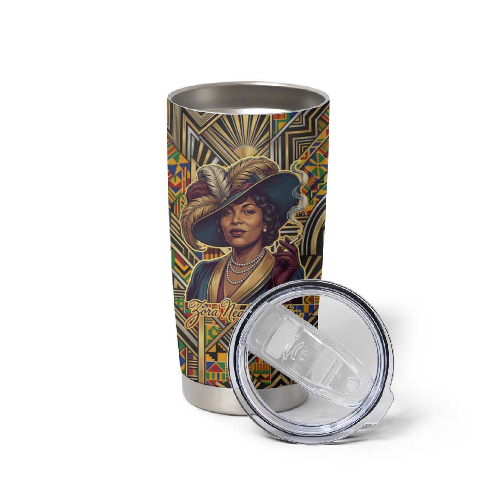 Zora Neale Hurston Tumbler Cup Bold Kente and Art Deco Pattern - I Am Not Tragically Colored - African Pride
