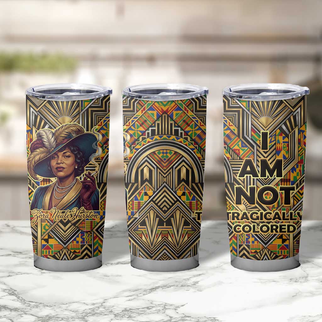 Zora Neale Hurston Tumbler Cup Bold Kente and Art Deco Pattern - I Am Not Tragically Colored - African Pride