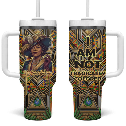 Zora Neale Hurston Tumbler With Handle Bold Kente and Art Deco Pattern - I Am Not Tragically Colored - African Pride