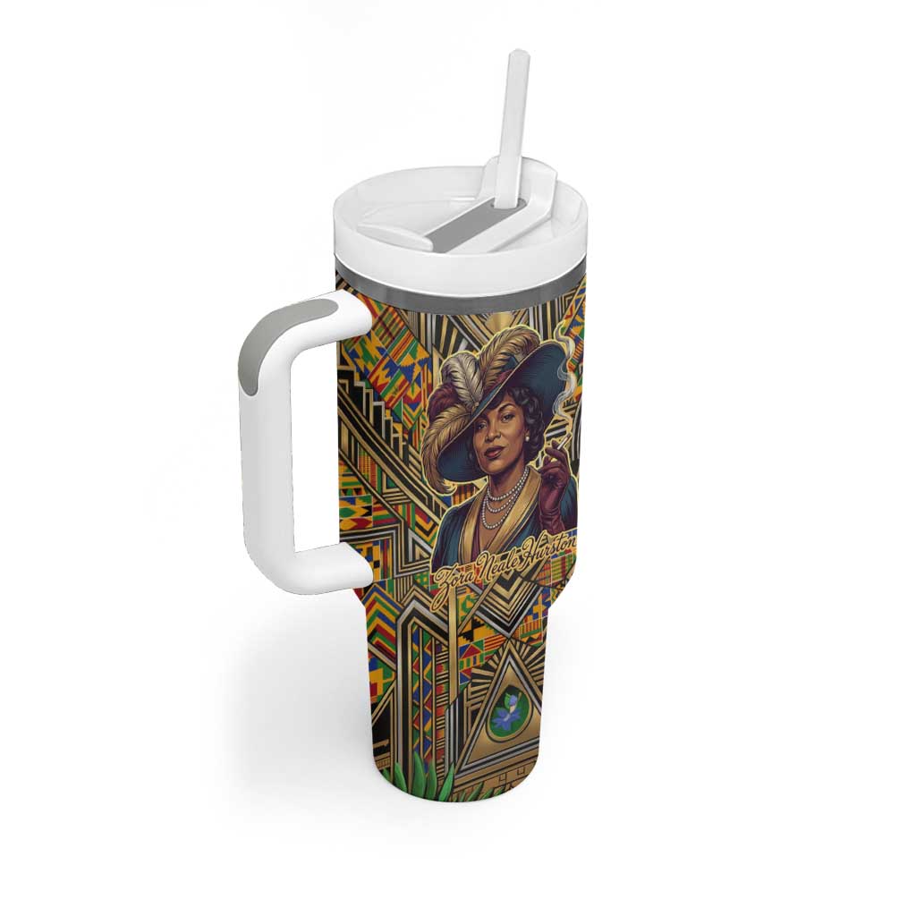 Zora Neale Hurston Tumbler With Handle Bold Kente and Art Deco Pattern - I Am Not Tragically Colored - African Pride