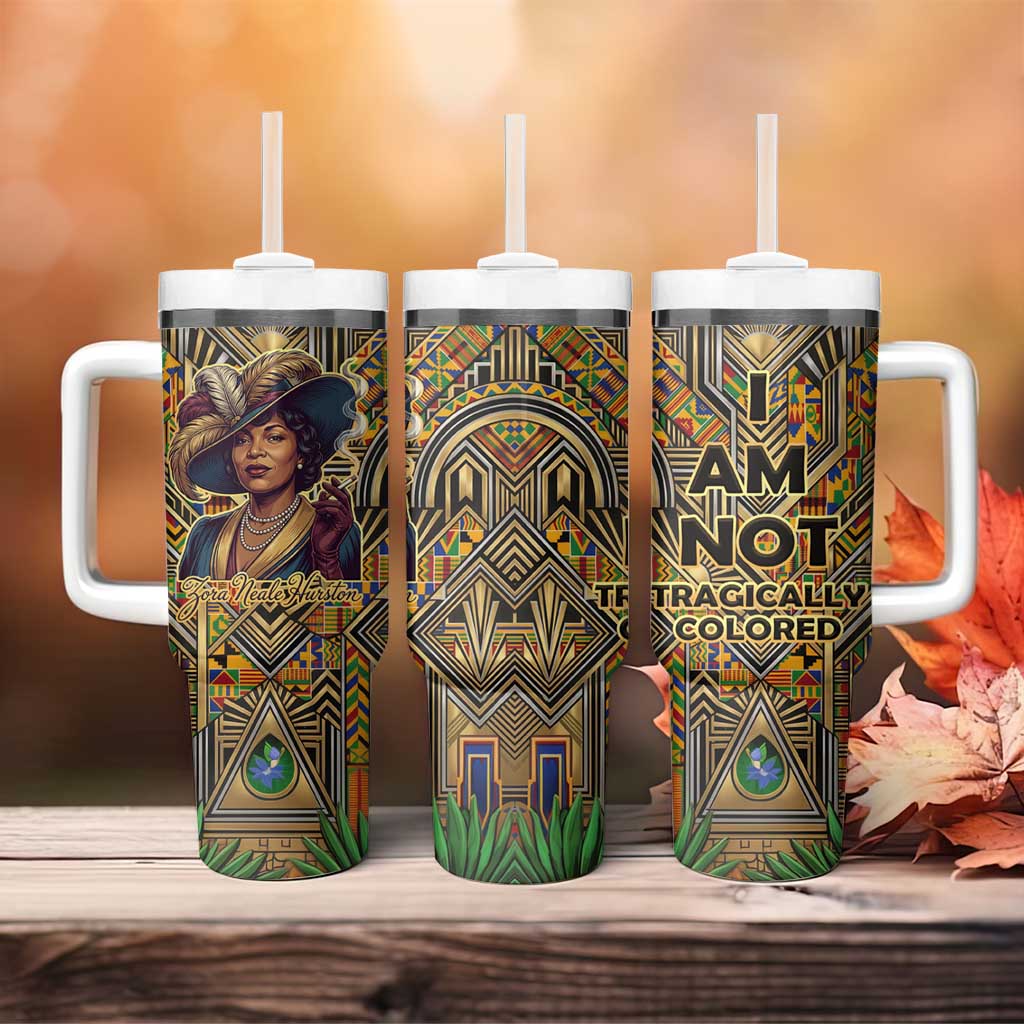 Zora Neale Hurston Tumbler With Handle Bold Kente and Art Deco Pattern - I Am Not Tragically Colored - African Pride