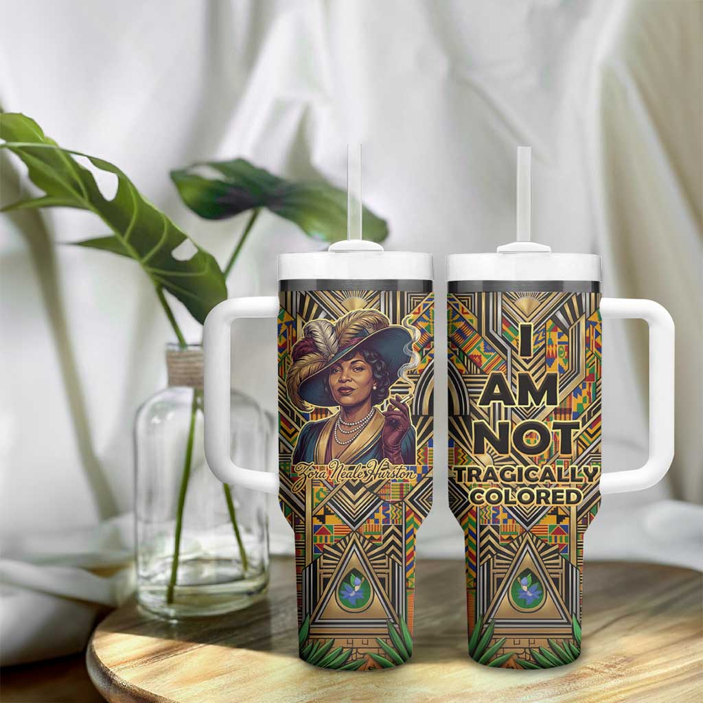 Zora Neale Hurston Tumbler With Handle Bold Kente and Art Deco Pattern - I Am Not Tragically Colored - African Pride