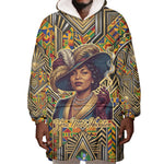 Zora Neale Hurston Wearable Blanket Hoodie Bold Kente and Art Deco Pattern - I Am Not Tragically Colored - African Pride