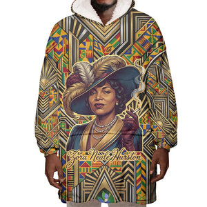 Zora Neale Hurston Wearable Blanket Hoodie Bold Kente and Art Deco Pattern - I Am Not Tragically Colored - African Pride