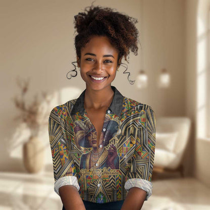 Zora Neale Hurston Women Casual Shirt Bold Kente and Art Deco Pattern - I Am Not Tragically Colored - African Pride