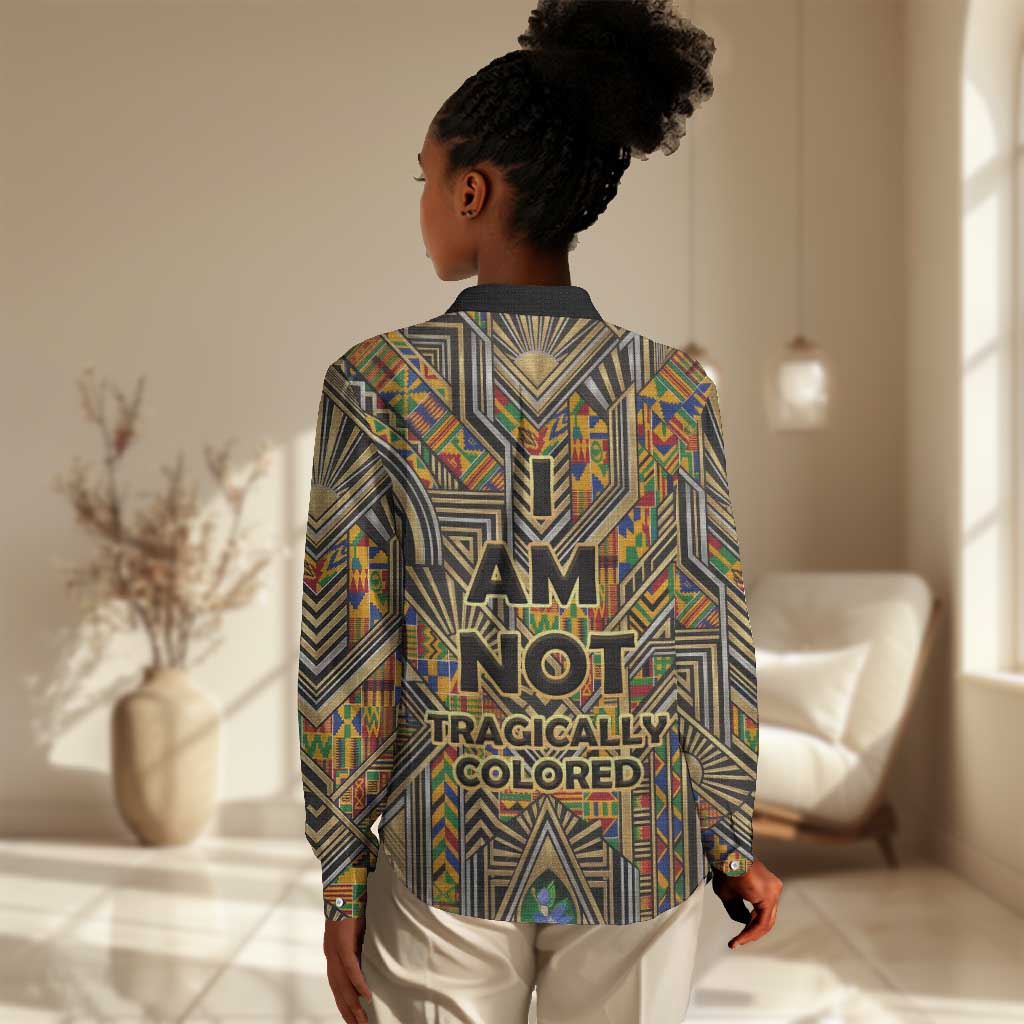 Zora Neale Hurston Women Casual Shirt Bold Kente and Art Deco Pattern - I Am Not Tragically Colored - African Pride