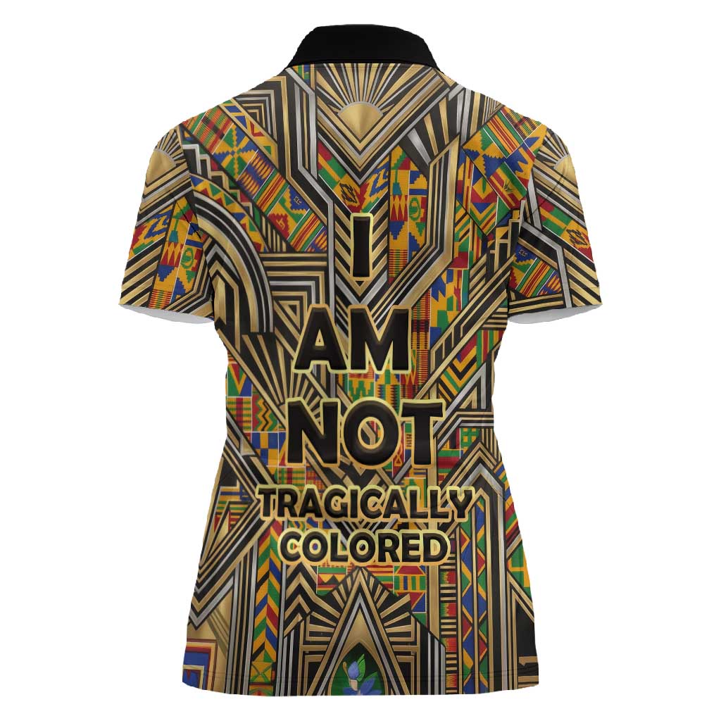 Zora Neale Hurston Women Polo Shirt Bold Kente and Art Deco Pattern - I Am Not Tragically Colored - African Pride