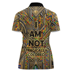 Zora Neale Hurston Women Polo Shirt Bold Kente and Art Deco Pattern - I Am Not Tragically Colored - African Pride