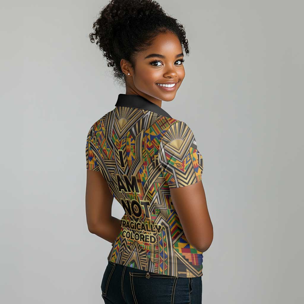 Zora Neale Hurston Women Polo Shirt Bold Kente and Art Deco Pattern - I Am Not Tragically Colored - African Pride