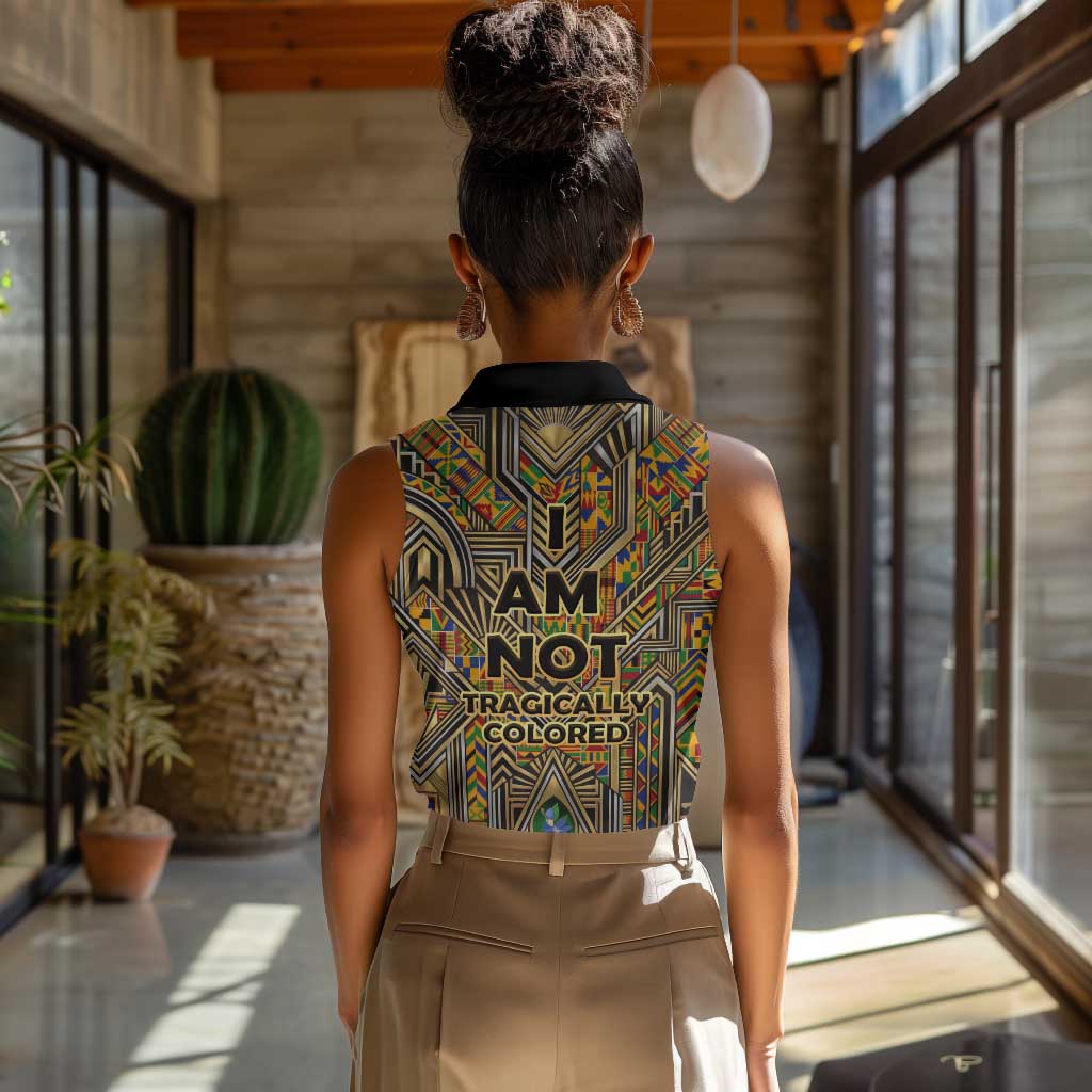 Zora Neale Hurston Women Sleeveless Polo Shirt Bold Kente and Art Deco Pattern - I Am Not Tragically Colored - African Pride