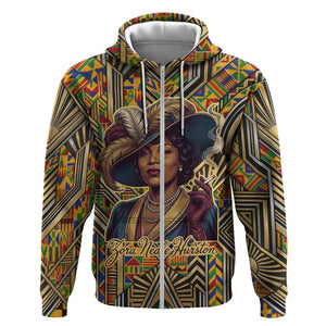Zora Neale Hurston Zip Hoodie Bold Kente and Art Deco Pattern - I Am Not Tragically Colored - African Pride
