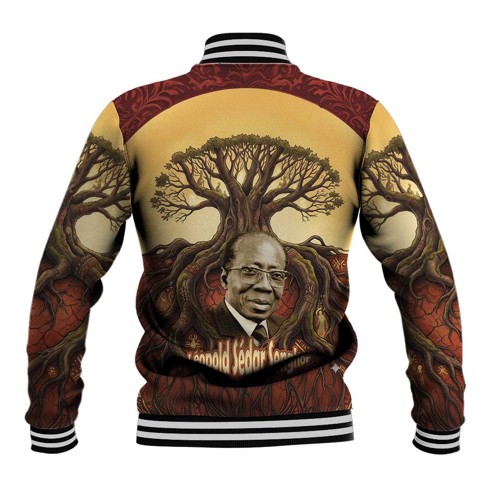 Léopold Sédar Senghor Baseball Jacket Sacred Baobab Tree Design African Roots and Symbols Theme Negritude Movement - African Pride