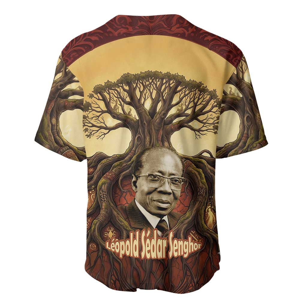 Léopold Sédar Senghor Baseball Jersey Sacred Baobab Tree Design African Roots and Symbols Theme Negritude Movement - African Pride