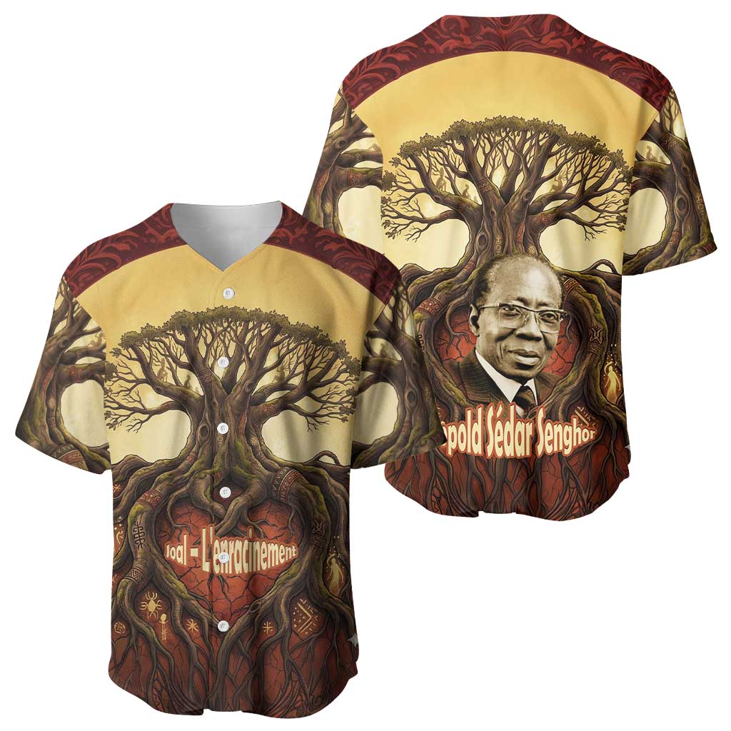 Léopold Sédar Senghor Baseball Jersey Sacred Baobab Tree Design African Roots and Symbols Theme Negritude Movement - African Pride