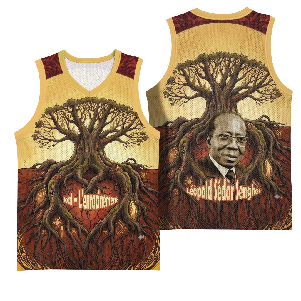 Léopold Sédar Senghor Basketball Jersey Sacred Baobab Tree Design African Roots and Symbols Theme Negritude Movement - African Pride