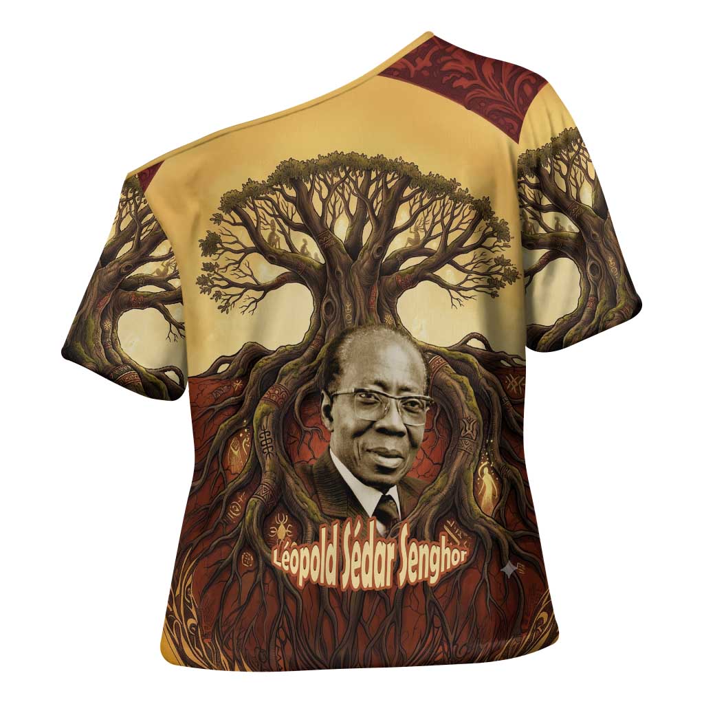 Léopold Sédar Senghor Cross Shoulder Shirt Sacred Baobab Tree Design African Roots and Symbols Theme Negritude Movement - African Pride