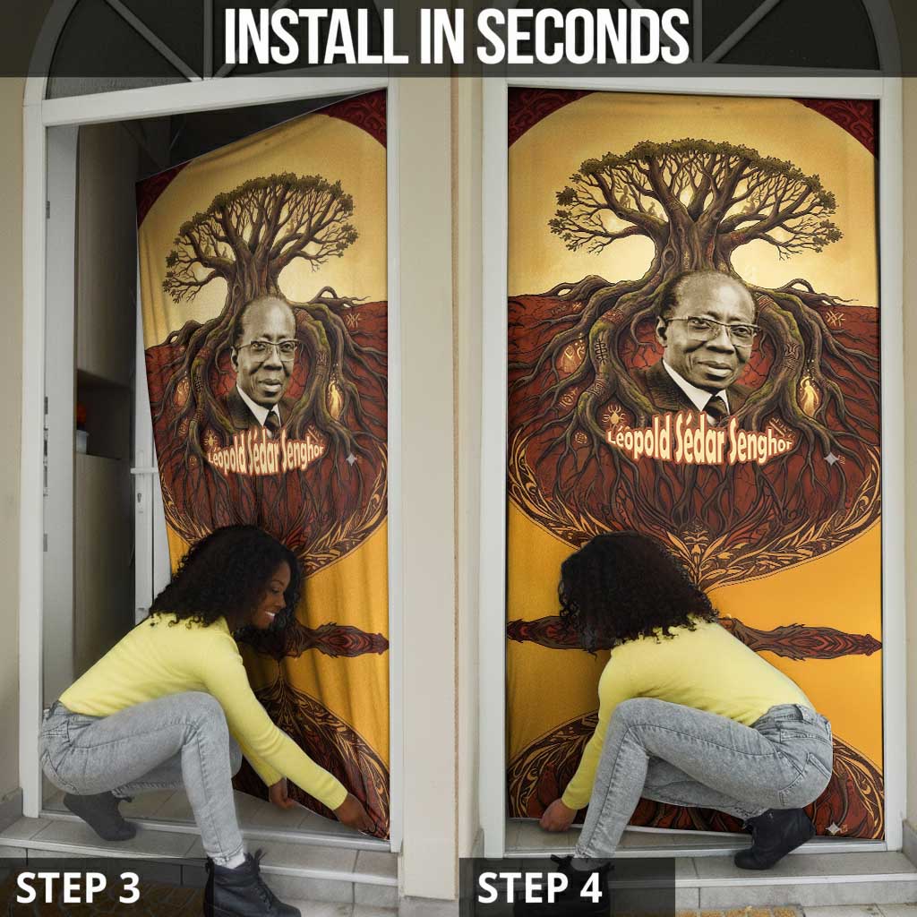 Léopold Sédar Senghor Door Cover Sacred Baobab Tree Design African Roots and Symbols Theme Negritude Movement - African Pride