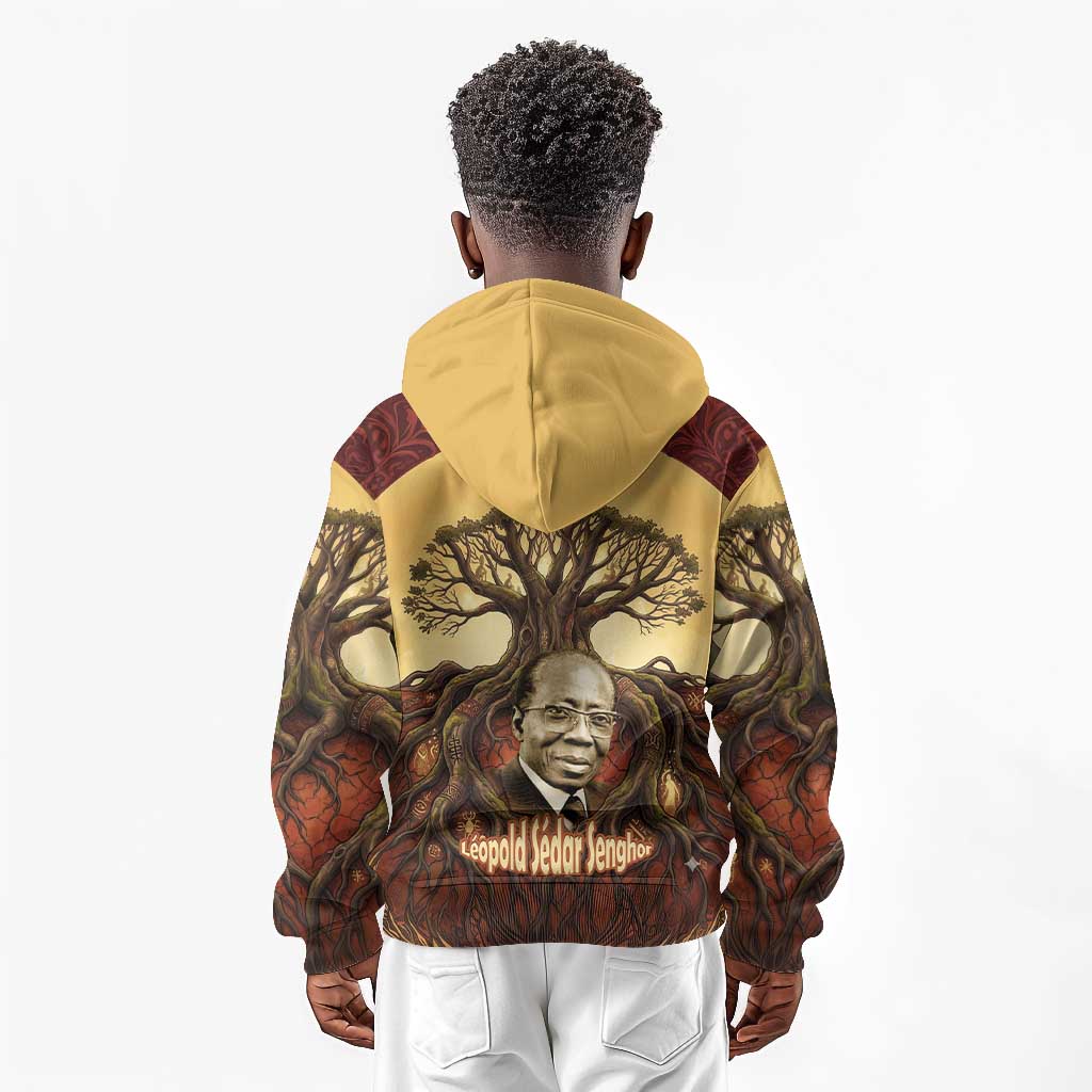 Léopold Sédar Senghor Kid Hoodie Sacred Baobab Tree Design African Roots and Symbols Theme Negritude Movement - African Pride