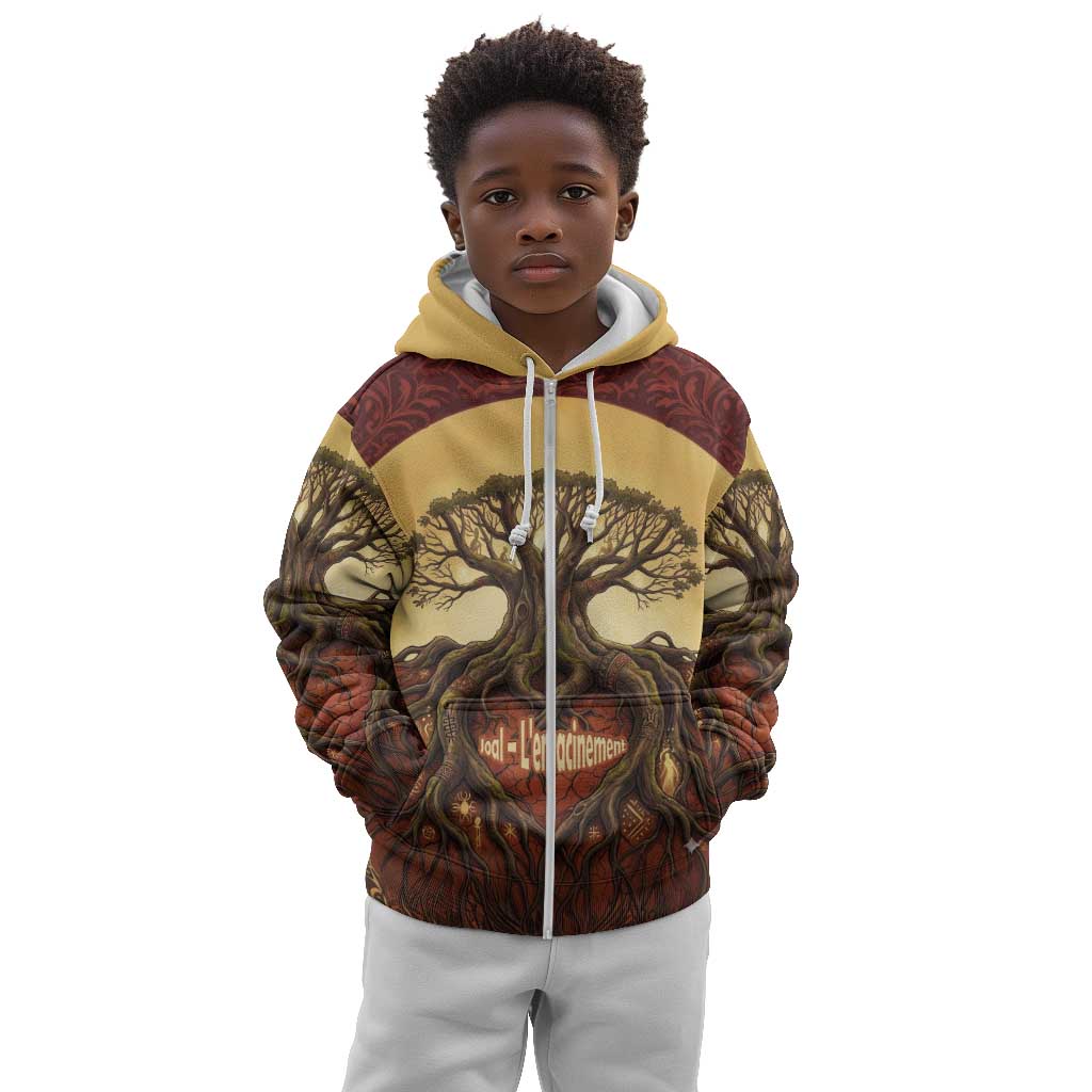 Léopold Sédar Senghor Kid Hoodie Sacred Baobab Tree Design African Roots and Symbols Theme Negritude Movement - African Pride