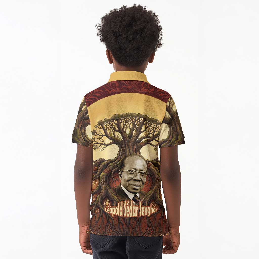 Léopold Sédar Senghor Kid Polo Shirt Sacred Baobab Tree Design African Roots and Symbols Theme Negritude Movement - African Pride