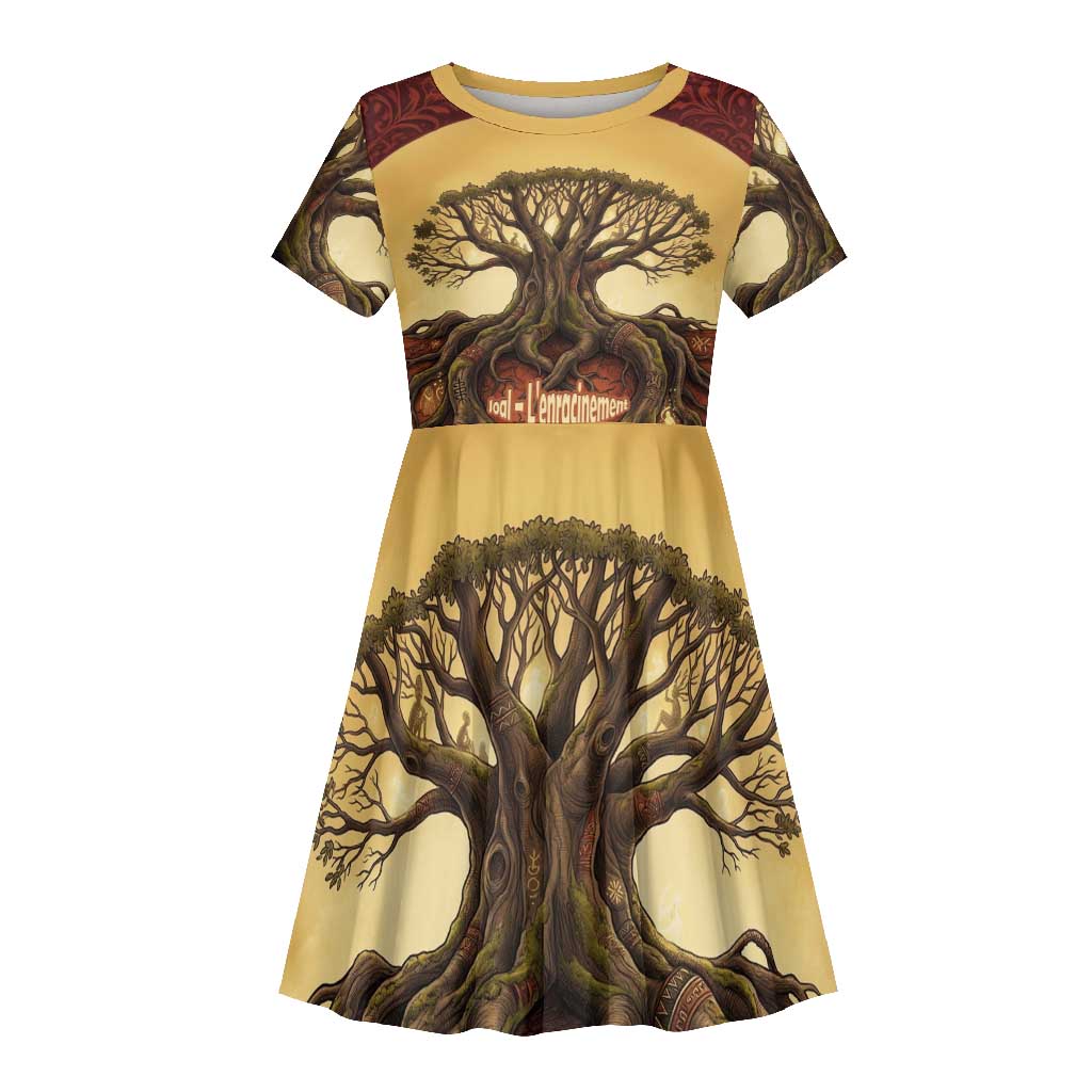 Léopold Sédar Senghor Kid Short Sleeve Dress Sacred Baobab Tree Design African Roots and Symbols Theme Negritude Movement - African Pride
