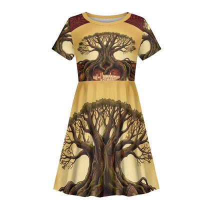 Léopold Sédar Senghor Kid Short Sleeve Dress Sacred Baobab Tree Design African Roots and Symbols Theme Negritude Movement - African Pride