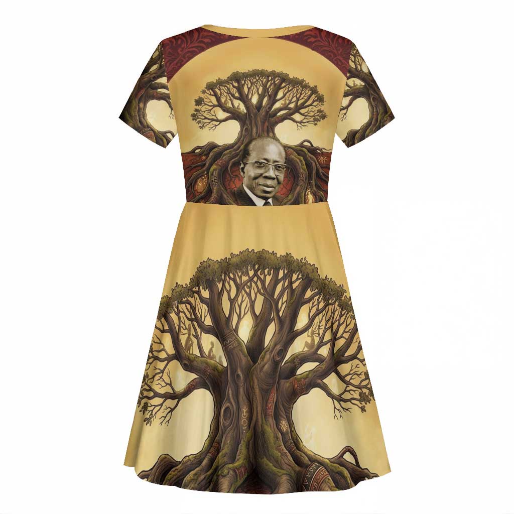 Léopold Sédar Senghor Kid Short Sleeve Dress Sacred Baobab Tree Design African Roots and Symbols Theme Negritude Movement - African Pride
