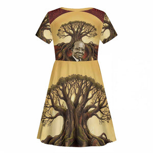 Léopold Sédar Senghor Kid Short Sleeve Dress Sacred Baobab Tree Design African Roots and Symbols Theme Negritude Movement - African Pride