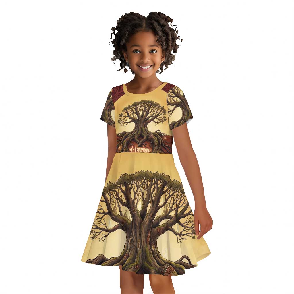 Léopold Sédar Senghor Kid Short Sleeve Dress Sacred Baobab Tree Design African Roots and Symbols Theme Negritude Movement - African Pride