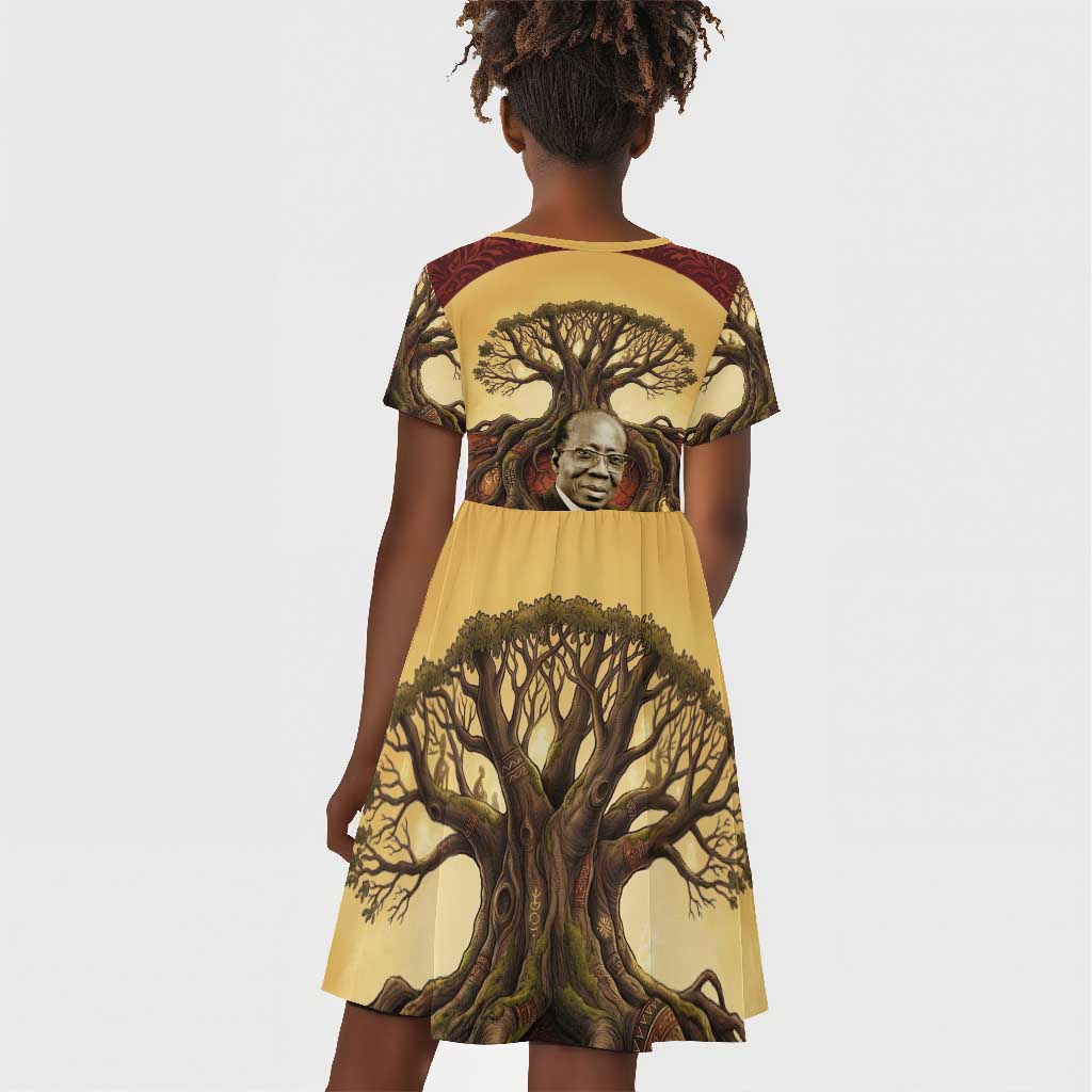 Léopold Sédar Senghor Kid Short Sleeve Dress Sacred Baobab Tree Design African Roots and Symbols Theme Negritude Movement - African Pride