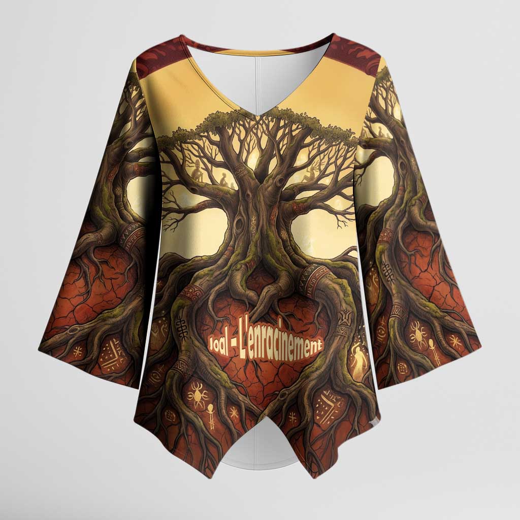 Léopold Sédar Senghor Kimono Sleeve Blouse Sacred Baobab Tree Design African Roots and Symbols Theme Negritude Movement - African Pride