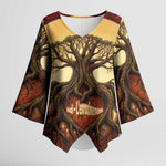 Léopold Sédar Senghor Kimono Sleeve Blouse Sacred Baobab Tree Design African Roots and Symbols Theme Negritude Movement - African Pride