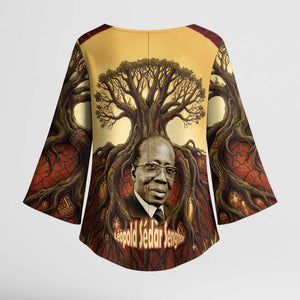 Léopold Sédar Senghor Kimono Sleeve Blouse Sacred Baobab Tree Design African Roots and Symbols Theme Negritude Movement - African Pride