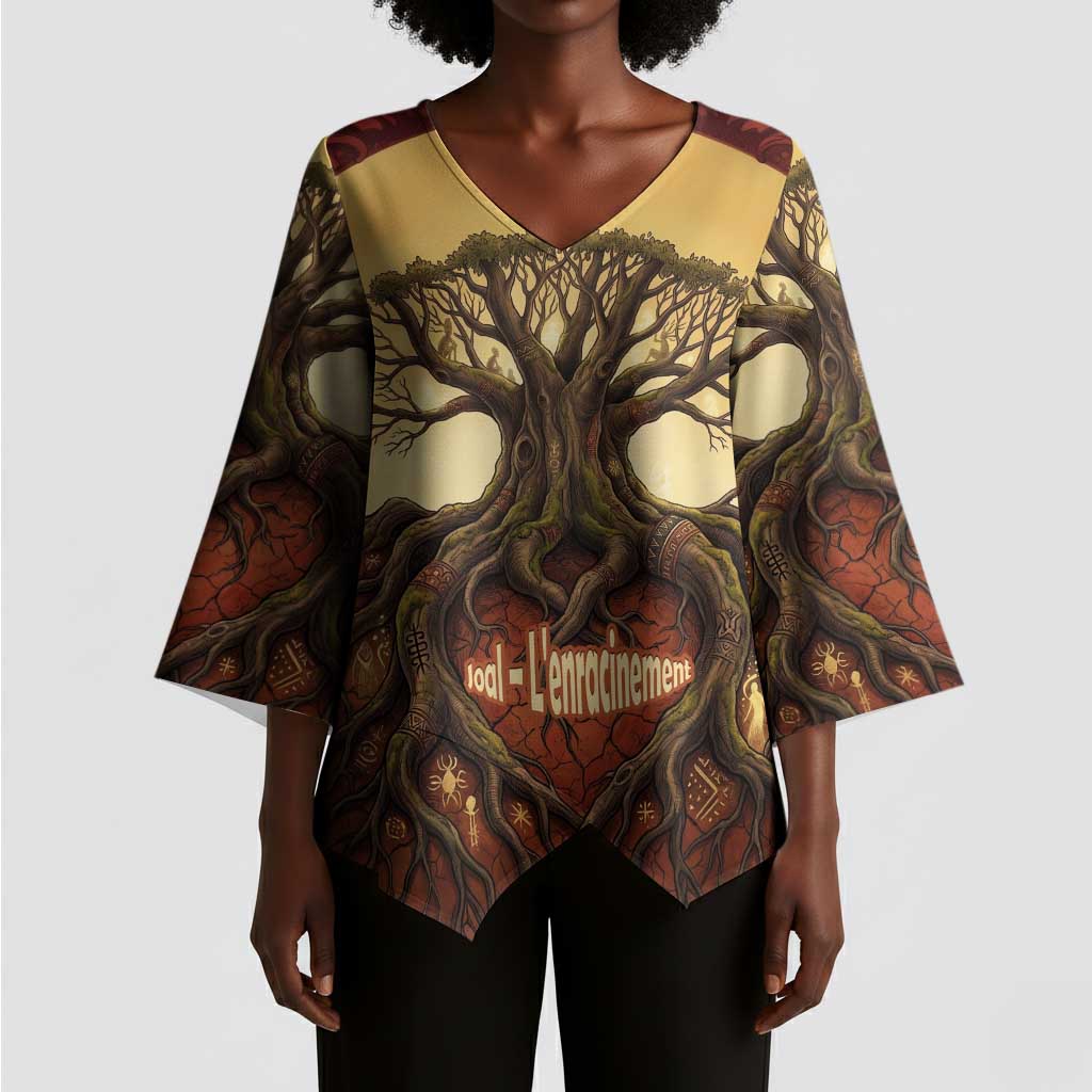Léopold Sédar Senghor Kimono Sleeve Blouse Sacred Baobab Tree Design African Roots and Symbols Theme Negritude Movement - African Pride