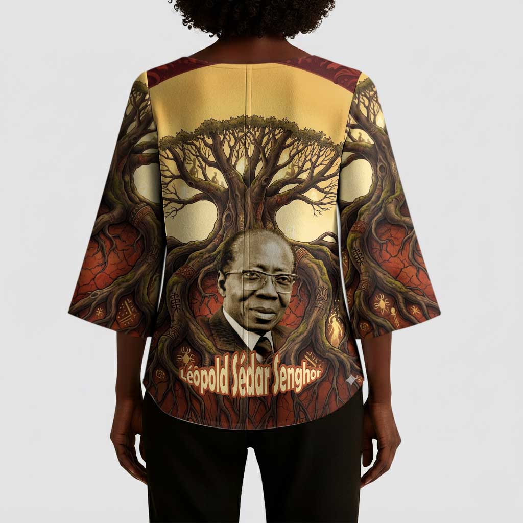 Léopold Sédar Senghor Kimono Sleeve Blouse Sacred Baobab Tree Design African Roots and Symbols Theme Negritude Movement - African Pride