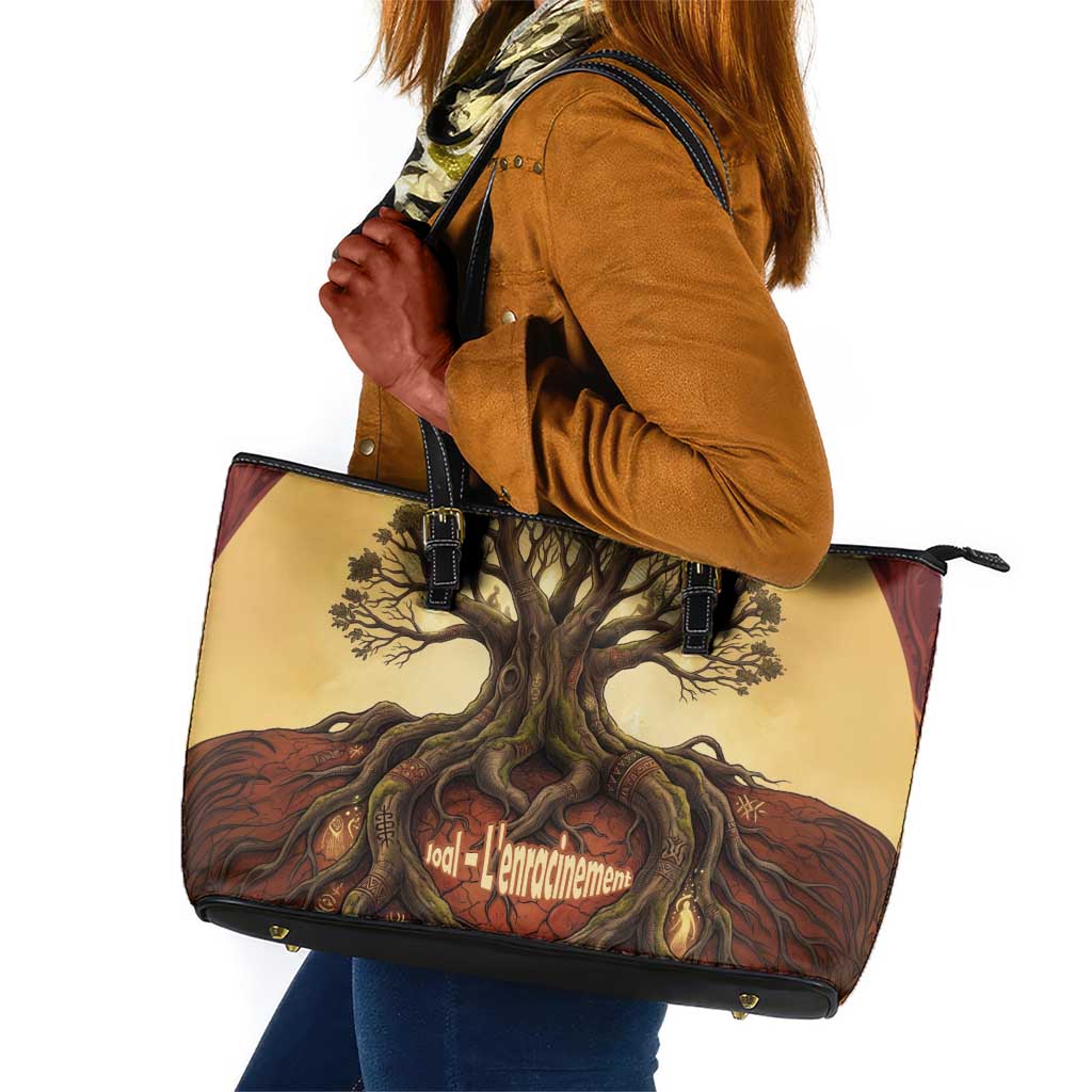 Léopold Sédar Senghor Leather Tote Bag Sacred Baobab Tree Design African Roots and Symbols Theme Negritude Movement - African Pride