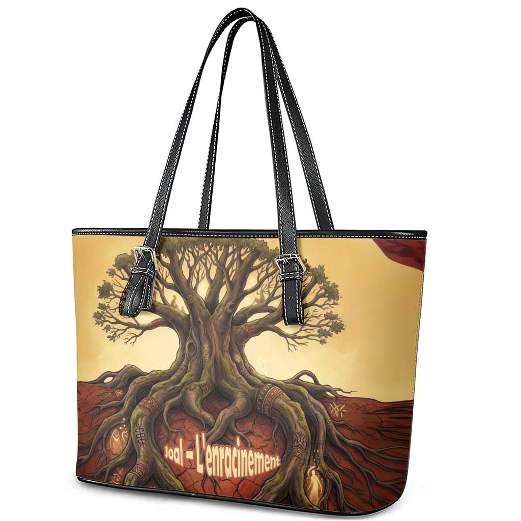 Léopold Sédar Senghor Leather Tote Bag Sacred Baobab Tree Design African Roots and Symbols Theme Negritude Movement - African Pride